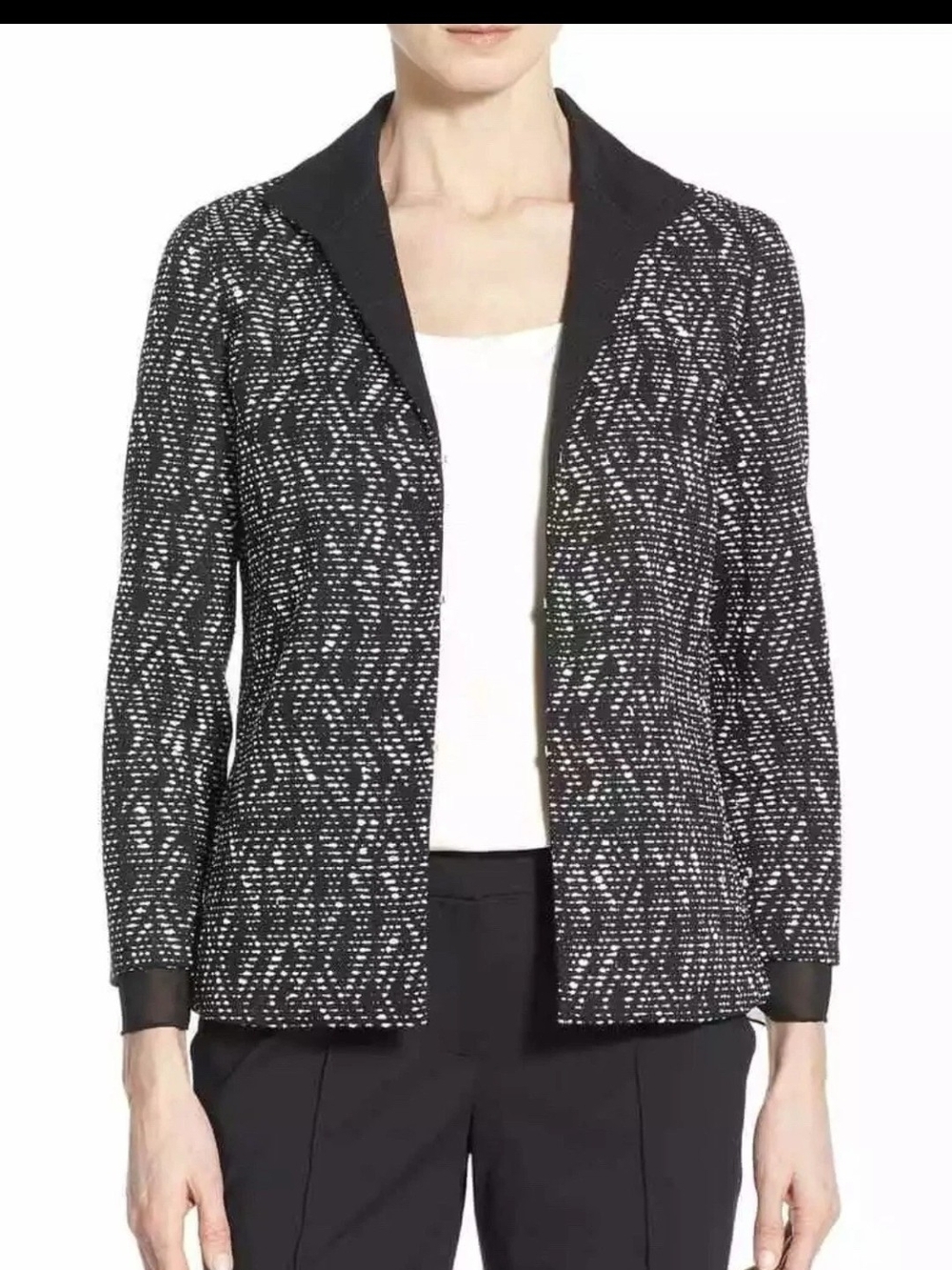 Lafayette 148 New York Tribal Patterned Blazer w/ chiffon sleeves overlap blazer
